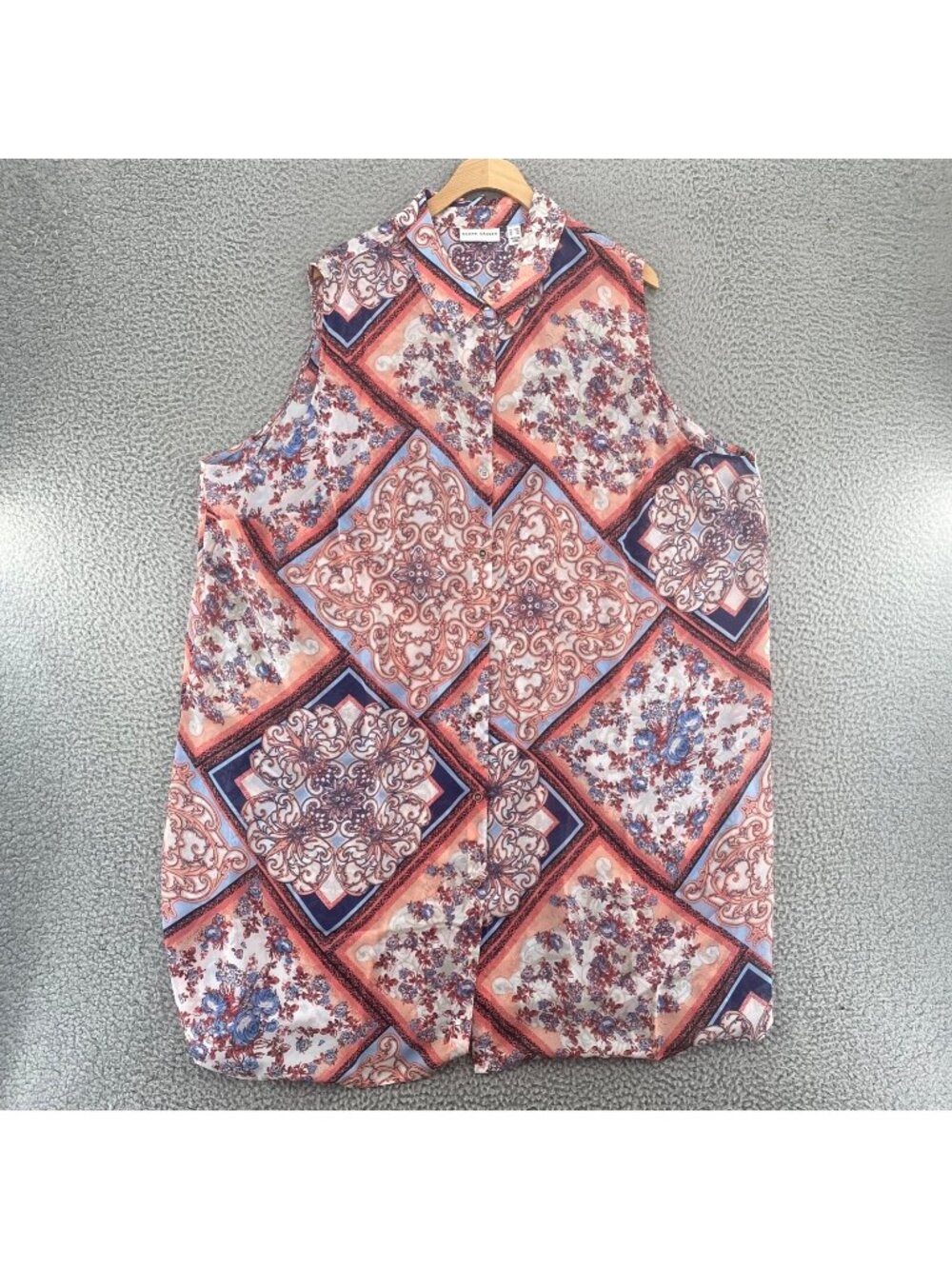 Susan Graver Shirt Womens 26W Pink Blue Mixed Floral Sleeveless Button Up Tunic